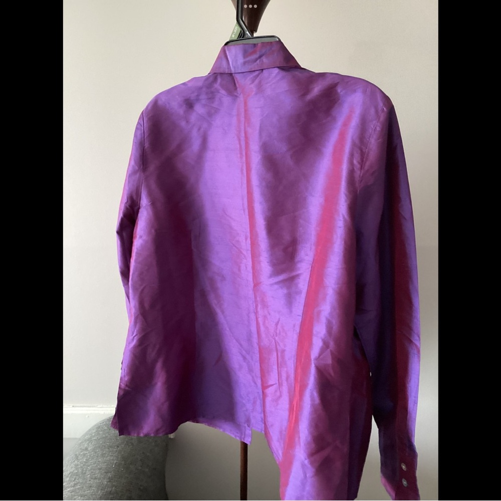 L 16 Vintage 100% Chinese Silk Purple Button Down Shirt Worthington